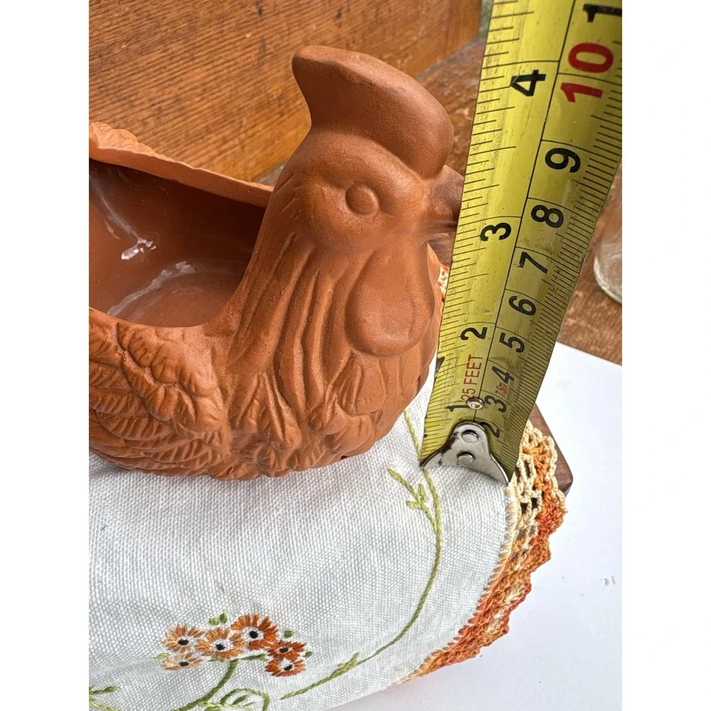 Terracotta Chicken Hen Planter Clay Folk Art 6.5